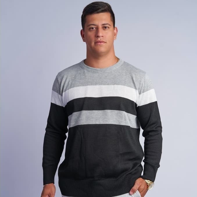 Suéter Masculino Listrado Inverno Manga Longa Blusa Masculina de Frio Tricô