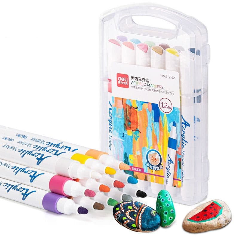Caneta Canetinha para tecido madeira metal ceramica Brush Pen Kit Com 12 Cores na maleta estojo