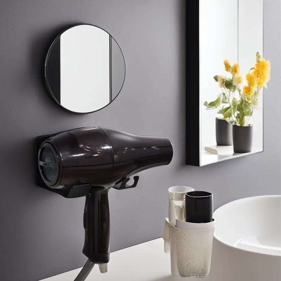 Suporte para Secador Cabelo e Cabo Porta secador com alta Fixação fácil instalação e Sem Furos