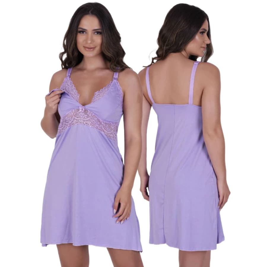 Camisola Amamentação detalhes em renda perfeita com click abre fácil