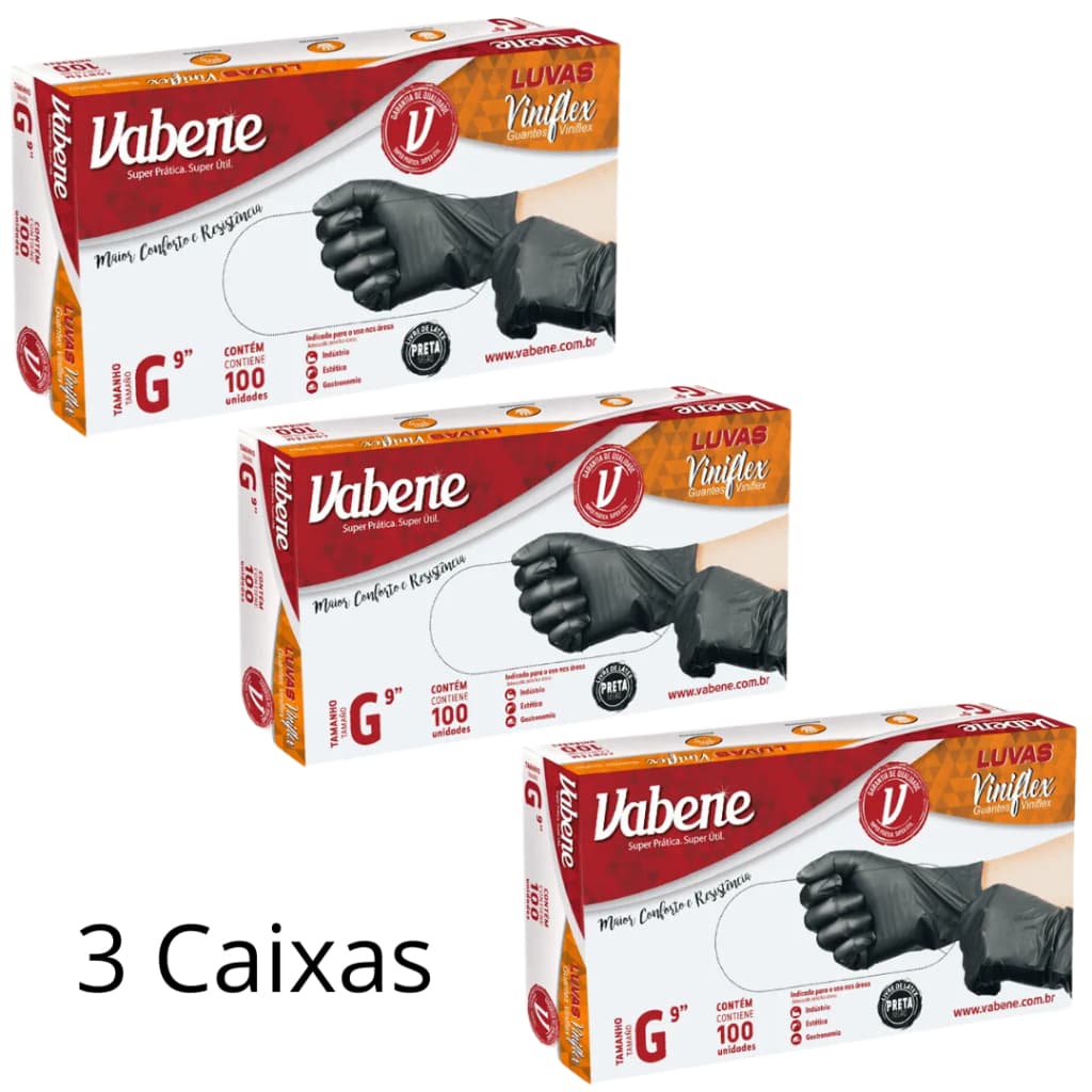 300 Unidades Luva Descartável Viniflex Sem Pó  - Vabene NÃO É VINIL Tam P M G (3 caixas)
