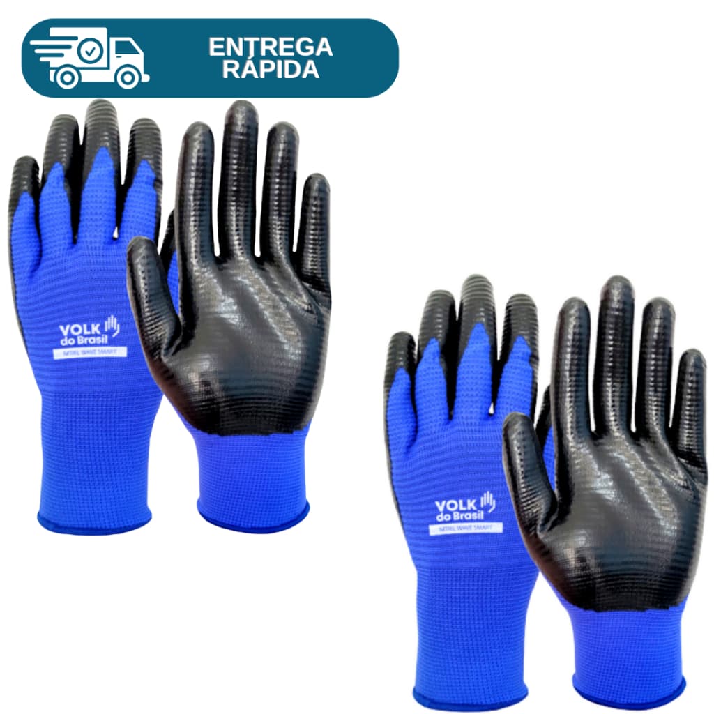 Kit 2 Prs Luva Nitril Wave Smart Revestida Banho Nitrílico Impermeável Azul Óleo Multitato Volk Proteção Epi Nitrilica