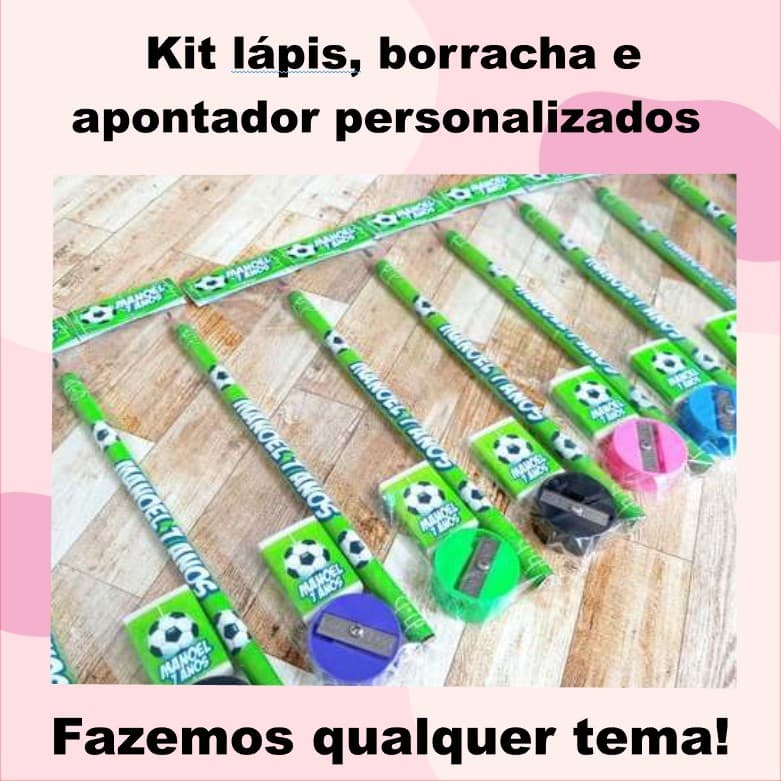 10 Kits Escolares Lapis, Borracha, Apontador Lembrancinha Infantil