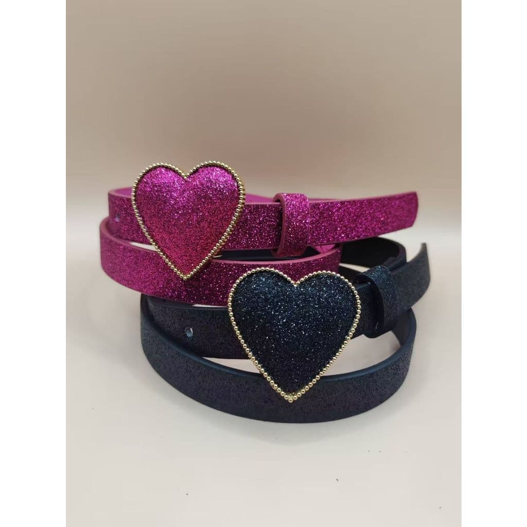 Cinto infantil de fivela de coração com brilhando