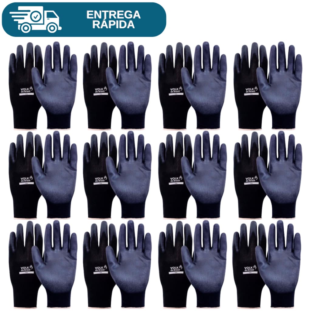 Kit 12 Prs Luva De Segurança Multitato Tátil Tato Poliamida Com Banho PU Antiestática Mecânico Pedreiro Serviços Gerais