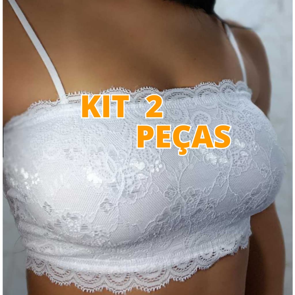 Kit 2 Cropedd faixa renda alça fina sem bojo top cropped feminino cod.1589