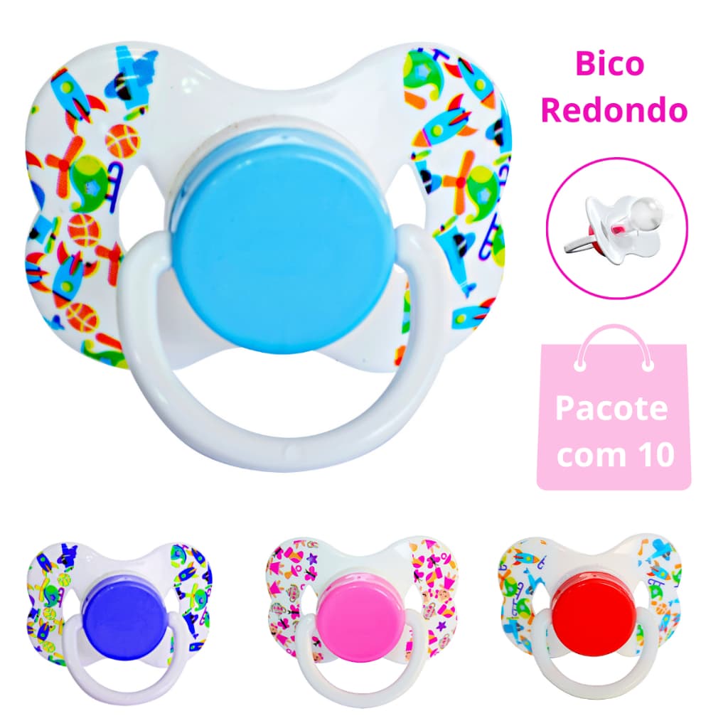 Chupetas Bico Redondo de Silicone Borboleta PCT 10 UN + 6 Meses  - Chupetas Menino Menina bebê TAM 2