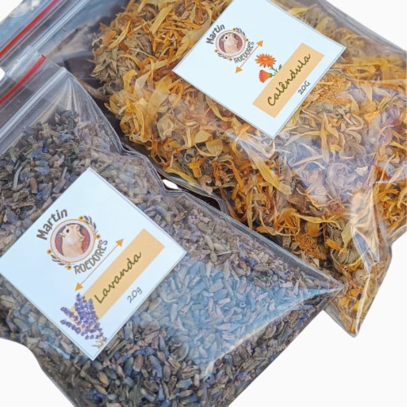 Kit flores Lavanda/alfazema e Calêndula, enriquecimento ambiental, roedores, hamster, camundongo, Twister, topolinos