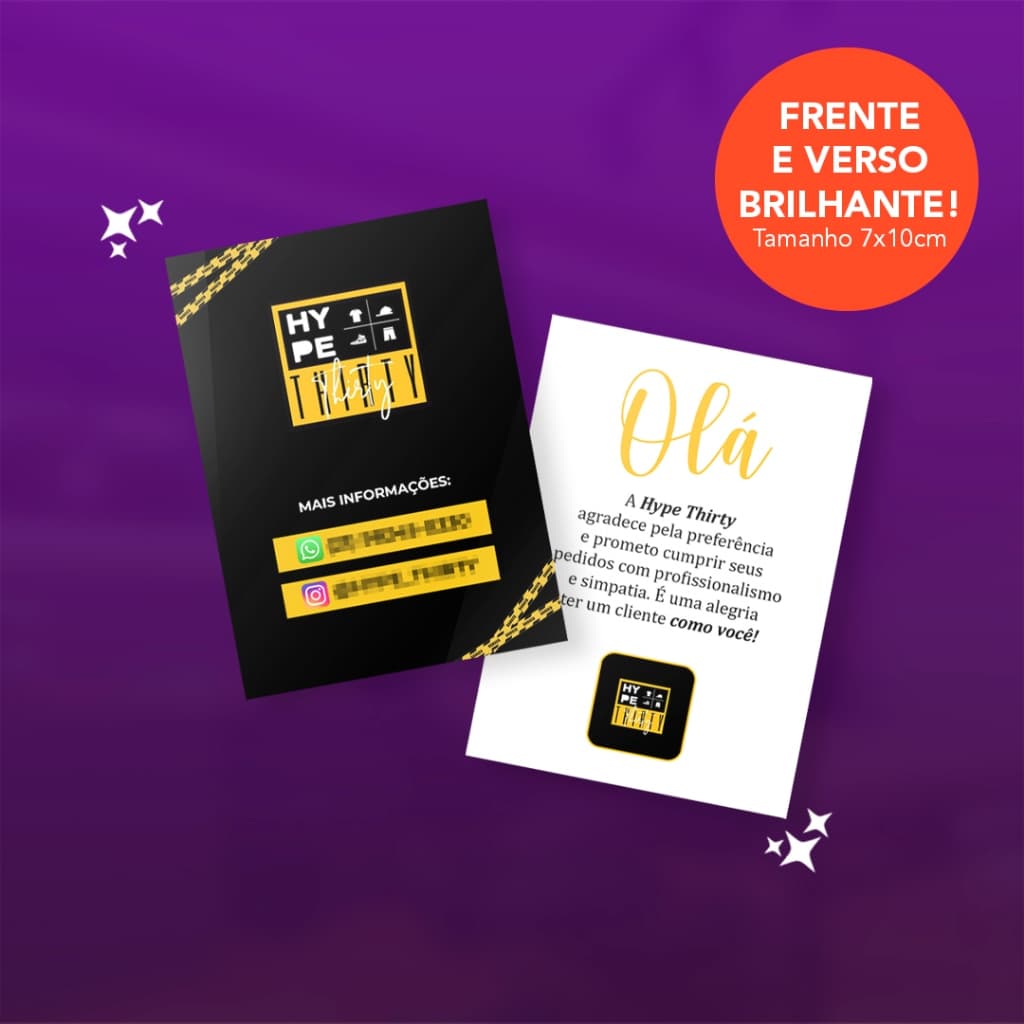 Cartão de agradecimento Personalizado para cliente 7cm x 10cm Frente e Verso Brilhante