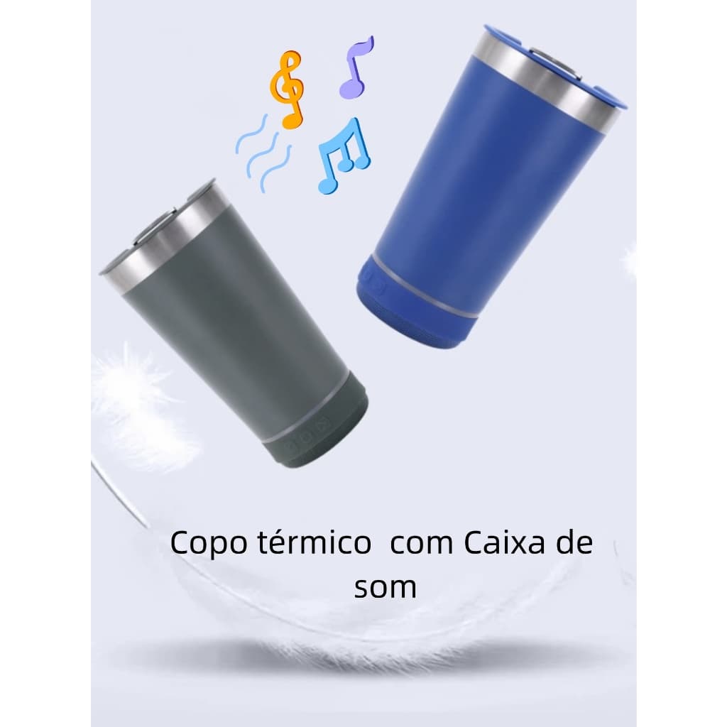 Vamos Carvanal!!!!!Copo térmico inox com tampa abridor e caixa de som com bluetooth Led---Cor Aleatório