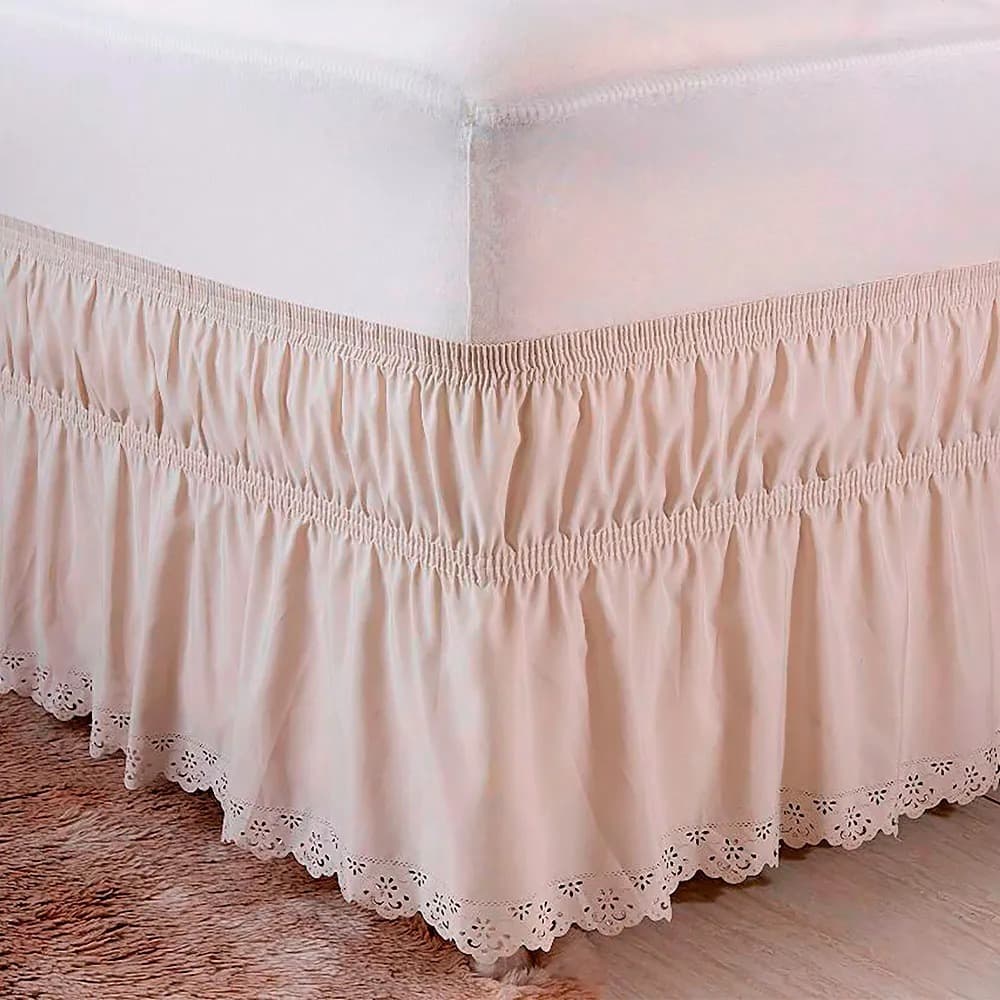 Saia Box Casal Queen 2 Elásticos Acabamento Bordado Ultrassônico Cama Colchão