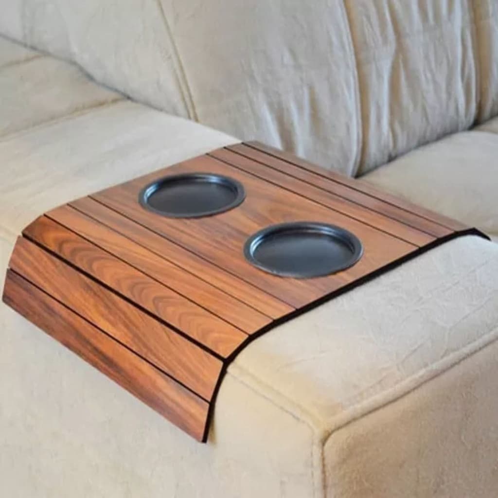 Suporte Porta Copo Braço Sofá Esteira Bandeja Flexível De Madeira Envio Imediato