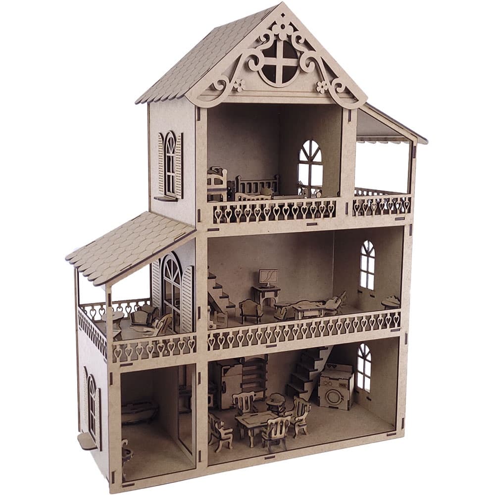 Casinha Boneca +25 Moveis Em Madeira Mdf Com Promoção