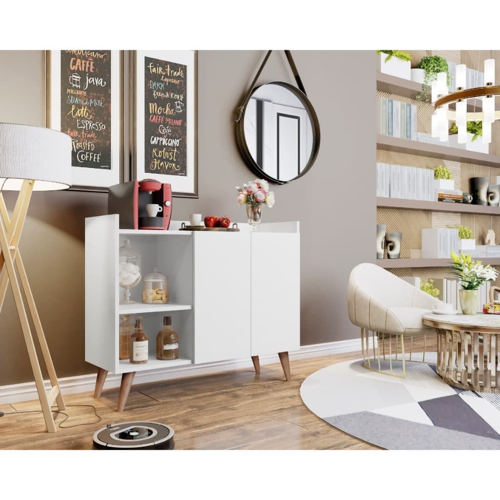 Buffet aparador 2 portas e prateleiras para sala organizador com pés de madeira