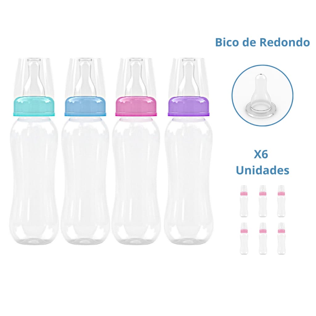 Mamadeira 240ML Lisa Menino Menina Pacote com 6 Unidades MAMADEIRA BICO REDONDO - PACOTE 6 UNIDADES