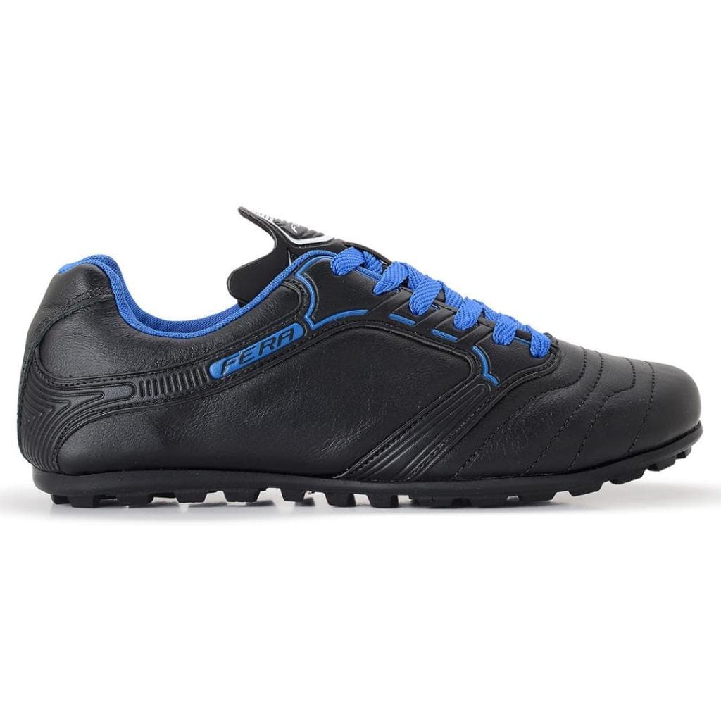 Chuteira Couro Legitimo Society Grama Sintética Preto Azul Royal Sola Borracha Colado Costurado