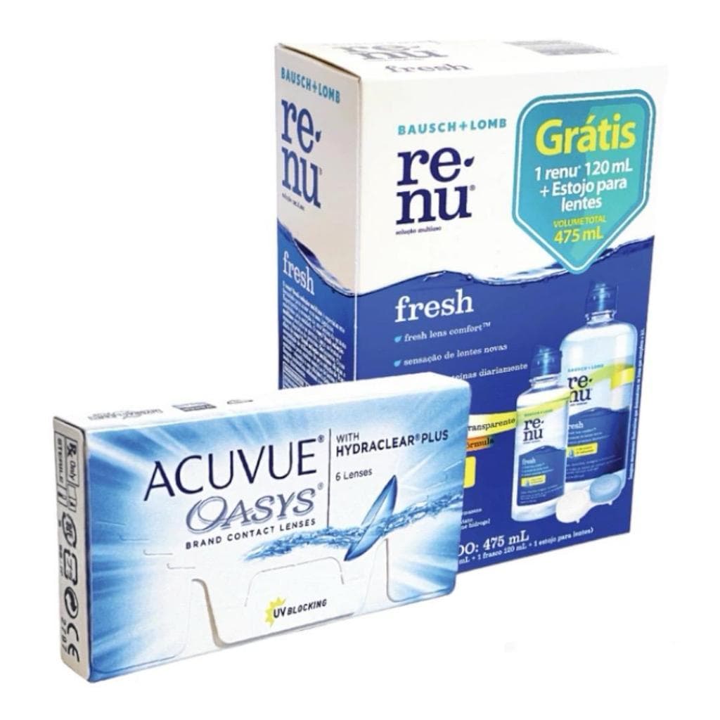 Lente de Contato Acuvue Oasys Hydraclear Plus Miopia + Kit Renu Fresh 475ml+ Estojo