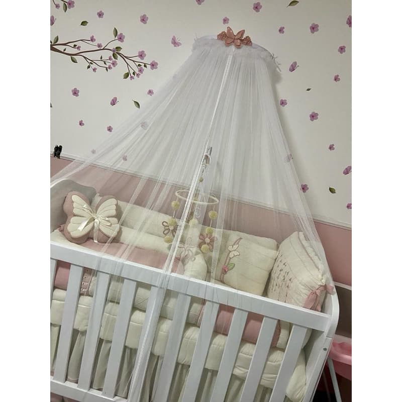 Dossel Enxoval Borboleta Rosé e  e Flor e Mosquiteiro Tule Rendinha Menina