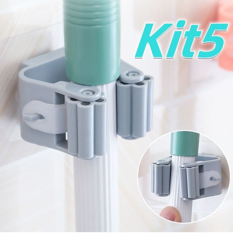 Kit 5 Suporte Organizador de Vassoura Rodo Mop Utensílios de Parede Gancho Multiuso Adesivo Cozinha