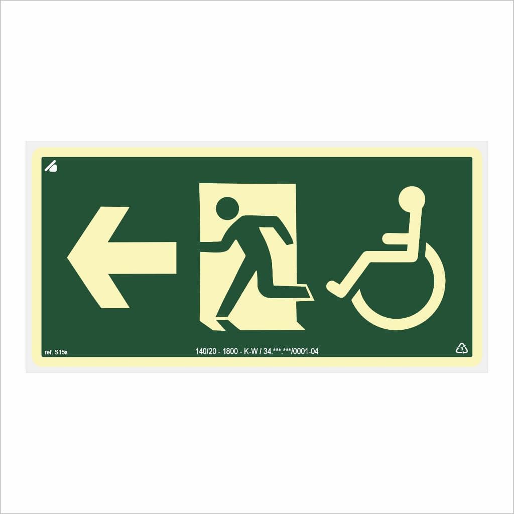 Placa Seta Esquerda Cadeirante Fotoluminescente 24x12cm (Antichamas)