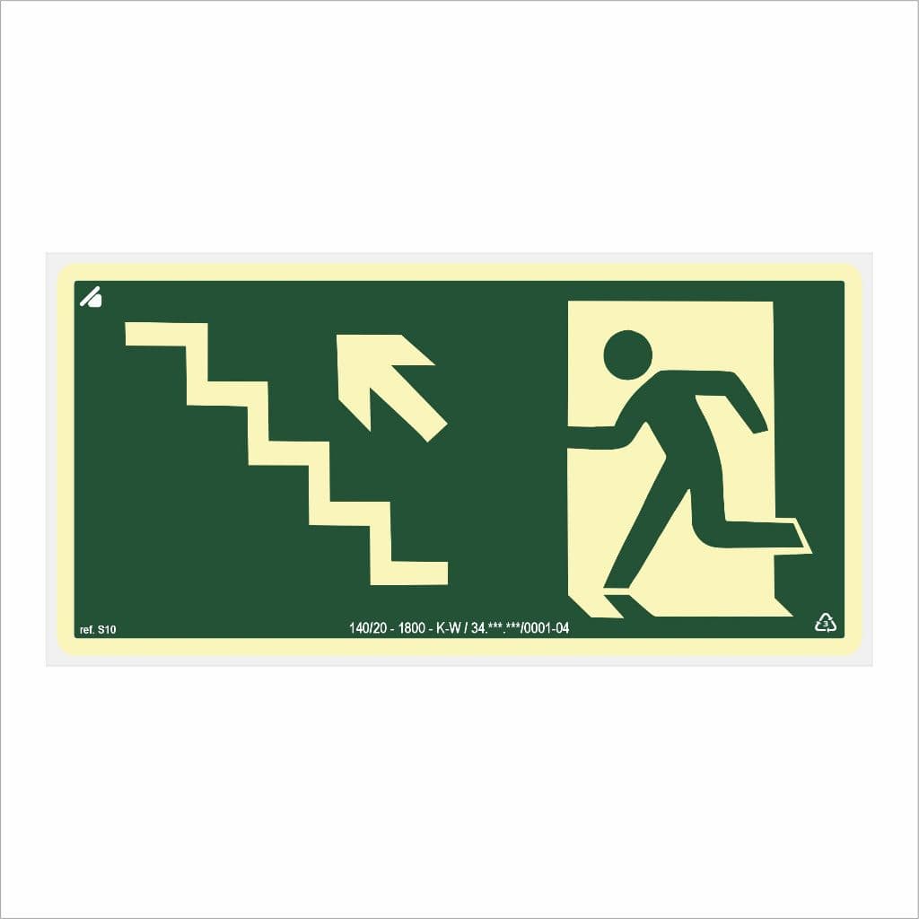 Placa Sobe Escada Esquerda Fotoluminescente 24x12cm (Antichamas)