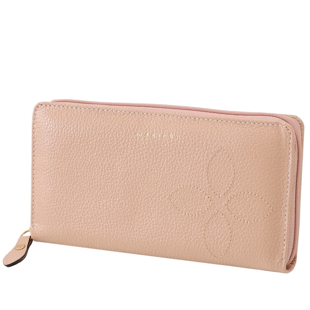 Carteira de Zíper em Couro Bovino c/ Flor Bordada Mariart 722