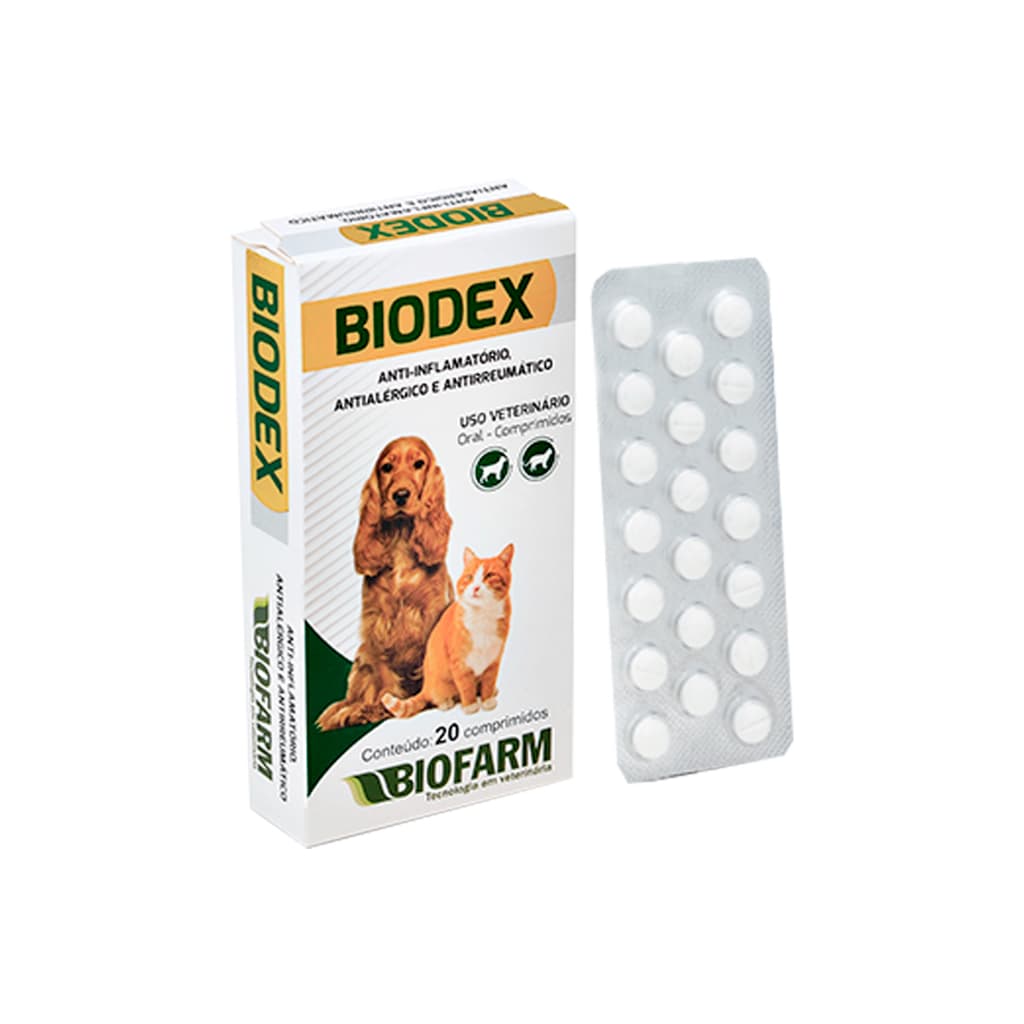 Biodex 20 Comprimidos Anti-Inflamatório e Antialérgico Para Cachorro e Gato (1 Cartela + Bula)