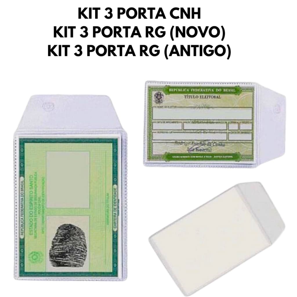 KIT 3 Unidades Porta RG (ANTIGO)/ CNH / RG (NOVO) /Porta Documento/ Transparente/ Plástico PD01