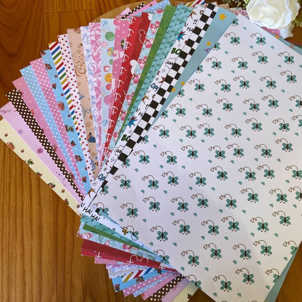 Papel Estampado  para Scrapbook -  Folhas A4 Dupla Face 180 gramas