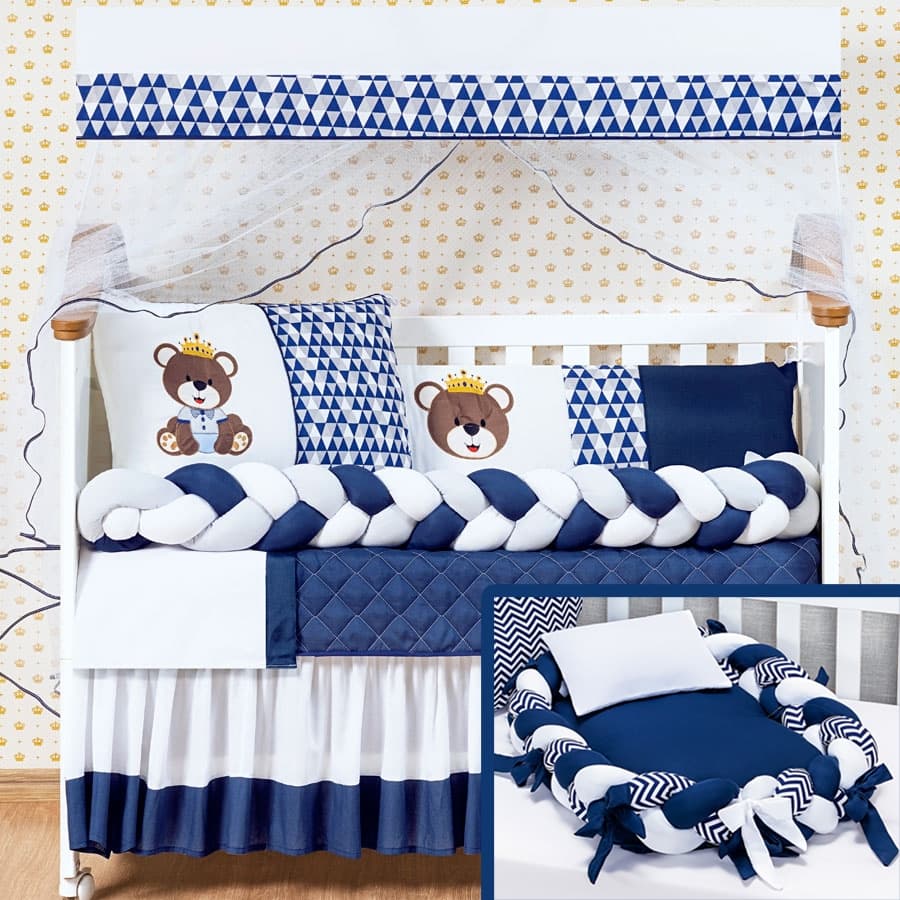 Kit Berço E Ninho Trançado Redutor Estampado 15 Peças Menino e Menina