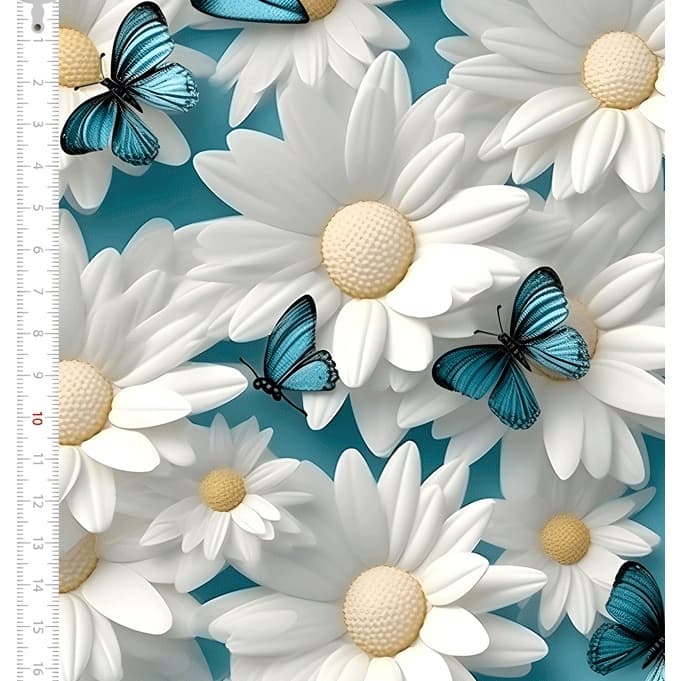 Tecido Tricoline Digital 3D 100% Algodão - Margaridas Brancas