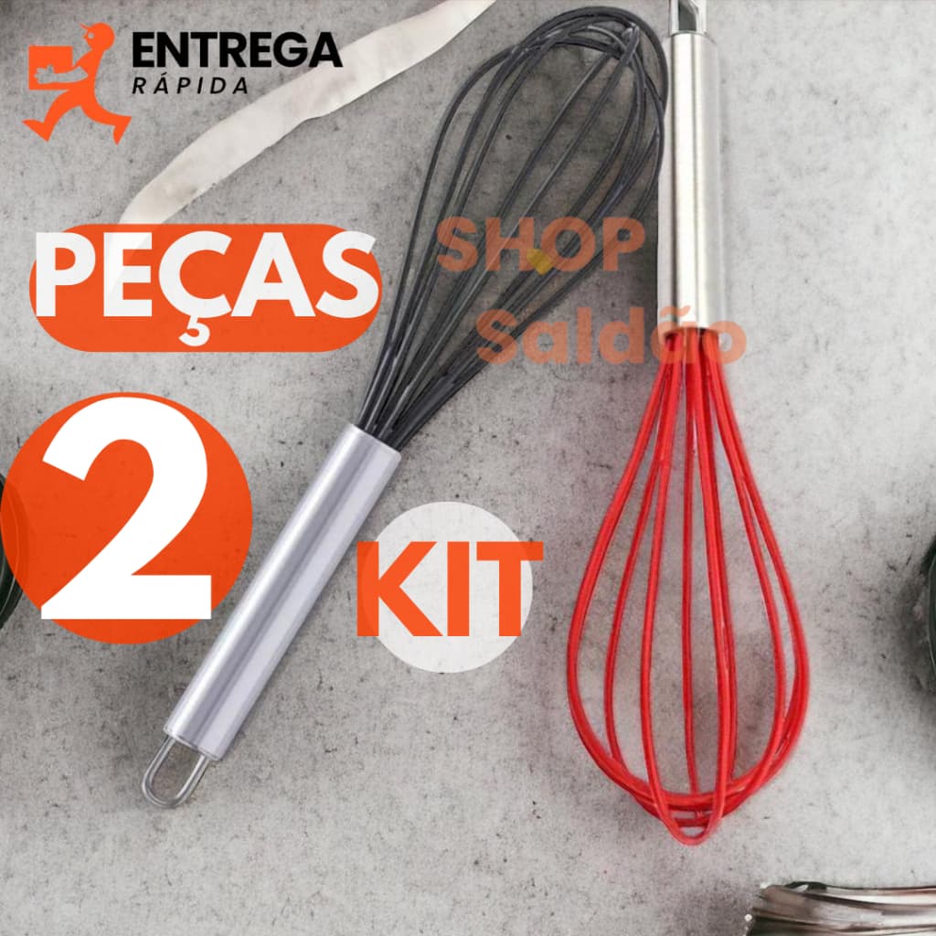 KIT 2 Batedores de Claras Fouet de Silicone com Aço Inox O Segredo dos Chefs para Claras em Neve Perfeitas