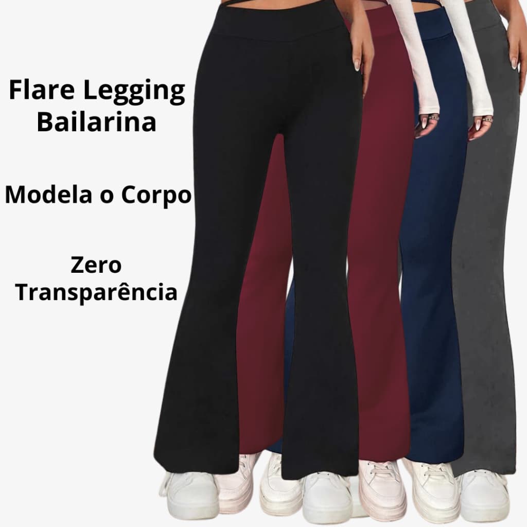 Calça Legging Flare Bailarina Suplex Cintura Alta Preta Modela Bumbum Feminina Zero Transparência