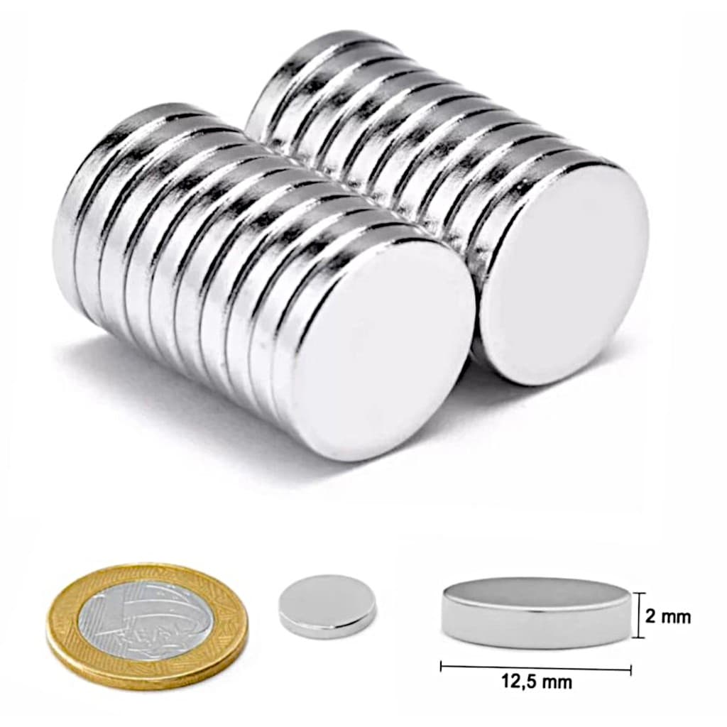 IMÃ N35 12,5mm X 2mm Super Resistente - Imã Pastilha - PACOTE COM 20 UNIDADES - Imã Forte Disco - Ima De Neodímio Forte 12,5mm X 2mm 20 Peças Redondo Pastilhas