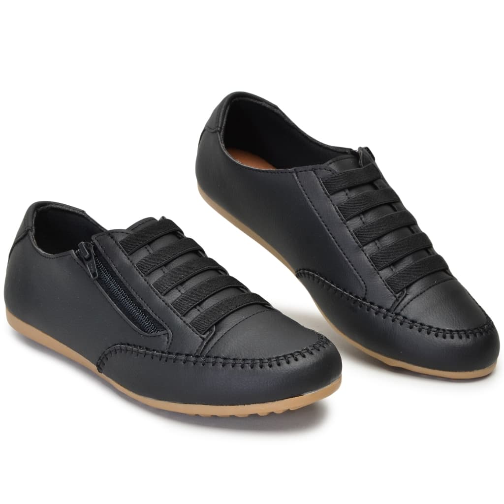 Mocassim Feminino Tênis Sapatênis Casual Calce Fácil Zíper e Elástico Fattor Shop