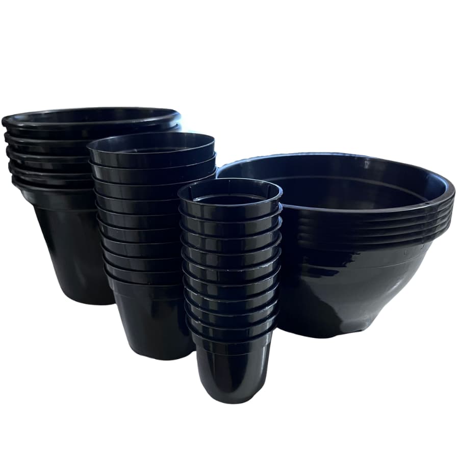 kit 30 vasos para plantas na cor Preta ( Cuia 18, pote 15, pote 09 e pote 06 )