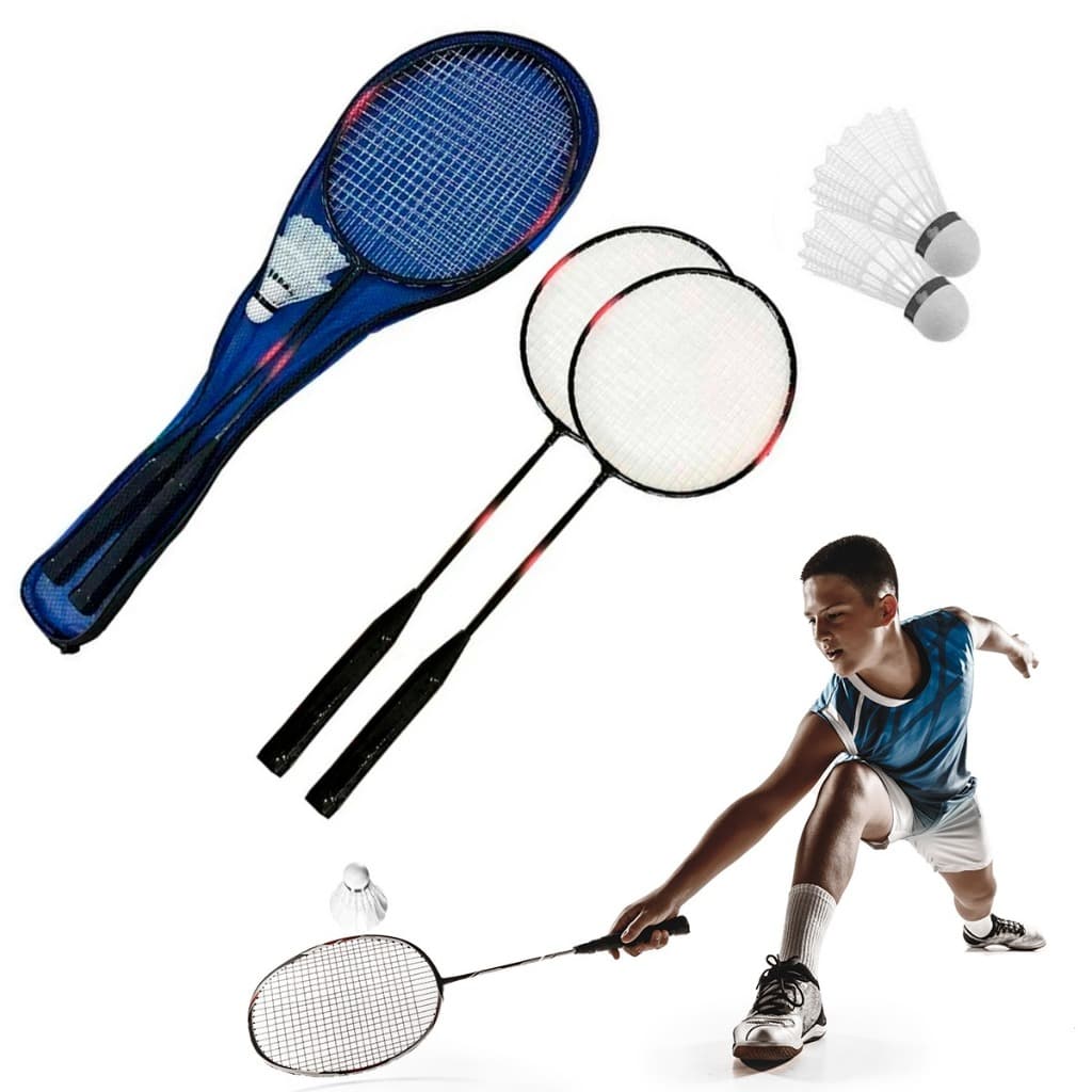 Kit Badminton Com 2 Raquetes + 2 Petecas E Bolsa Para Transporte Kit Completo Lazer Ar Livre