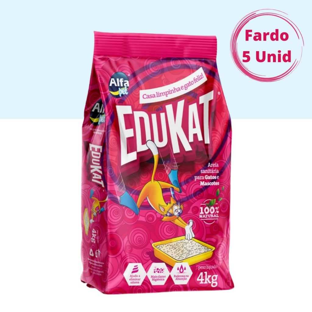 Kit 5un. Areia Sanitária Higiênica Para Gatos Anti Odor Edukat 20kg Total