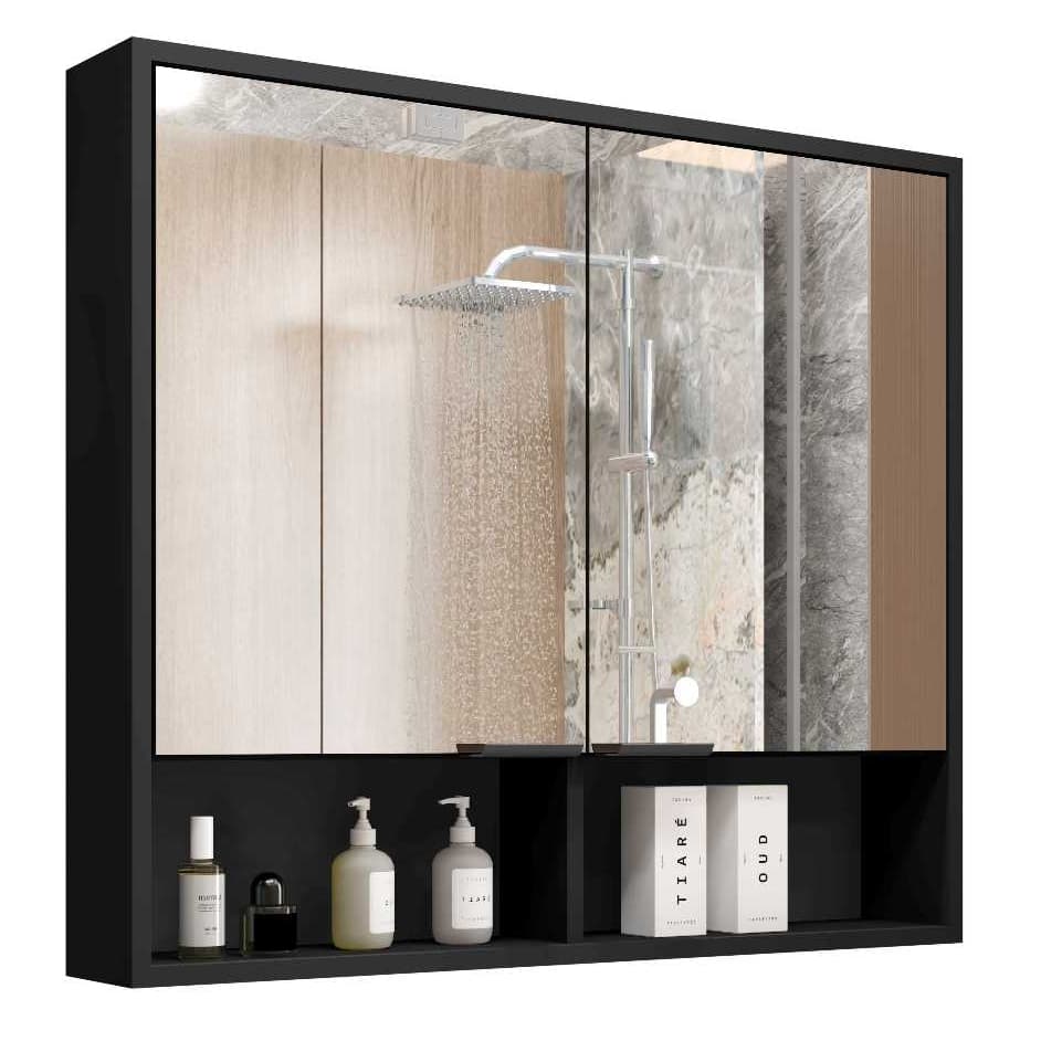 Armário de Banheiro Aéreo 2 Portas Com Espelho Espelheira Com Nicho Aquiles - cores