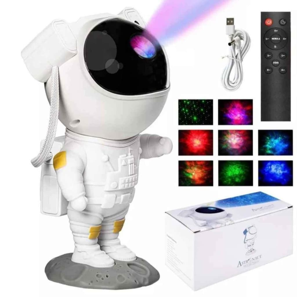 Luminária Astronauta Robô Projetor Estrela Galáxia Nebulosa Brinquedo Infantil Bebê Controle Remoto