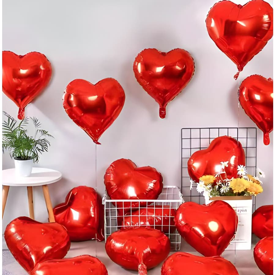 Kit 10 Balão Coração Metalizado 45cm 18 Polegadas Vermelho Metalizado