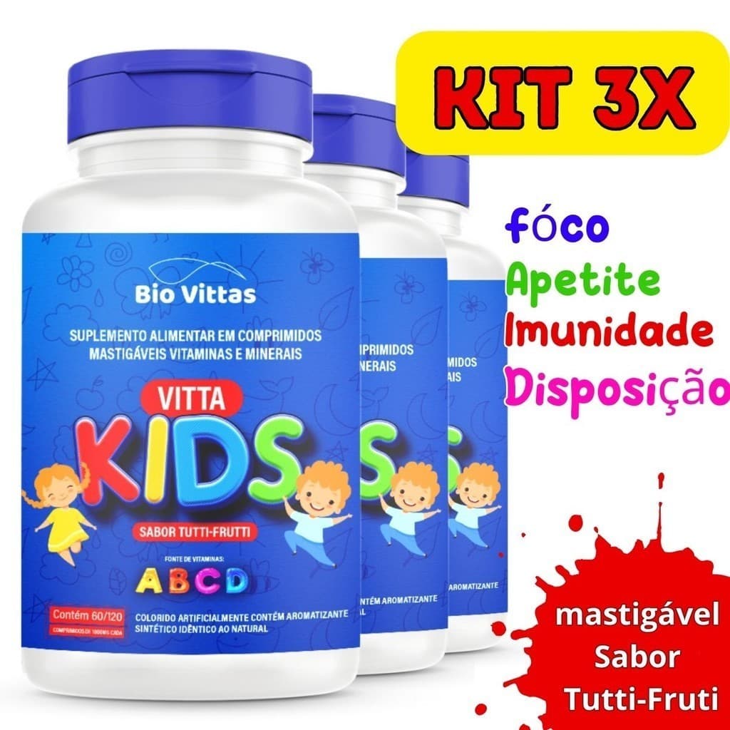 Kit 3x Vitamina Infantil 120 Comprimidos mastigavel - Bio Vittas