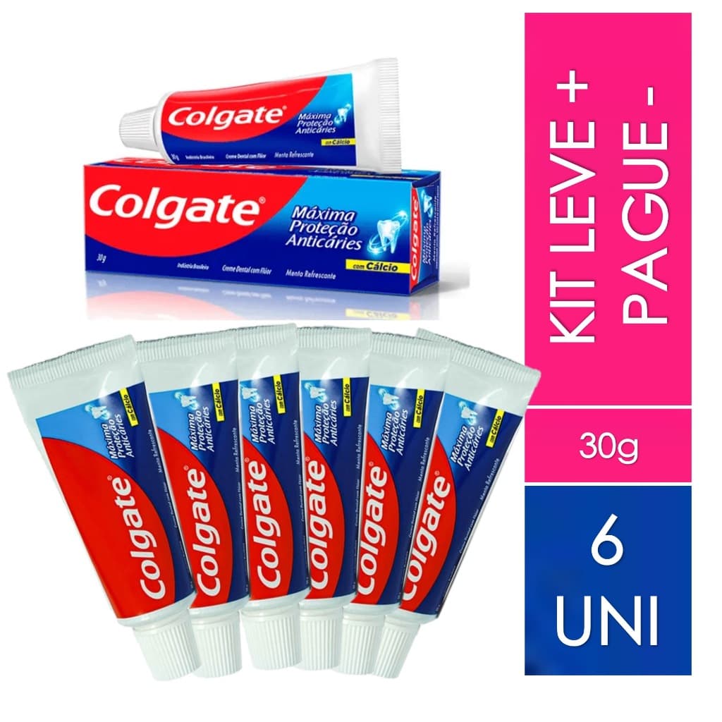 Kit 6 Pastas de Dente COLGATE Mini 30g - pequena, cabe na bolsa, para viagem