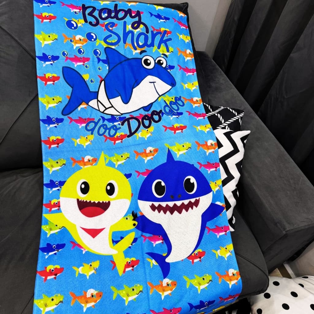Toalha Infantil Banho Praia Algodão Grande Azul Baby Shark