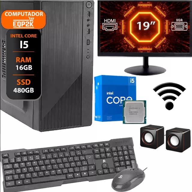 Computador Completo Intel Core I5 16gb Ssd 480gb Monitor 19