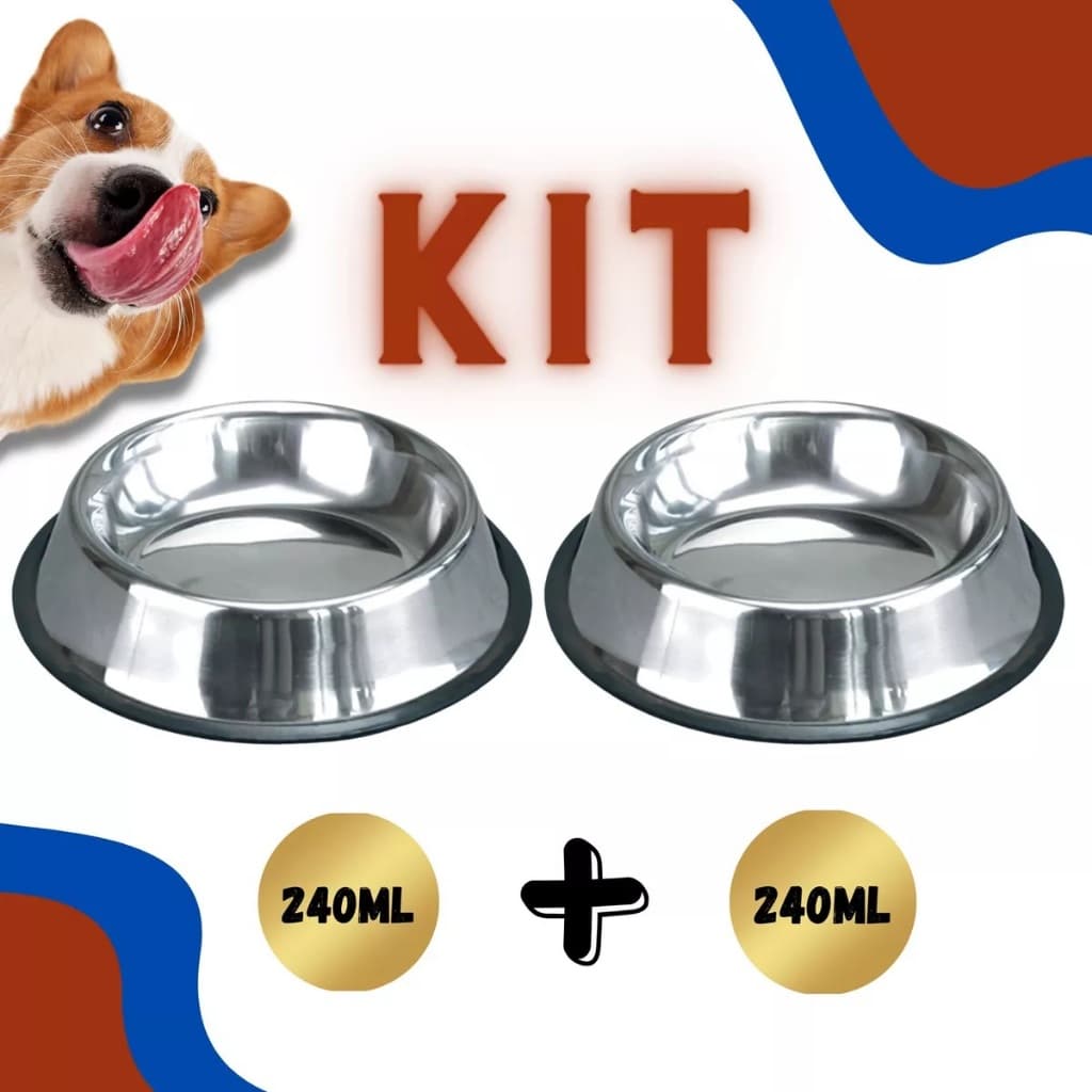 Comedouro Bebedouro Inox Tigela Cachorro Gato Coelho Kit 2un