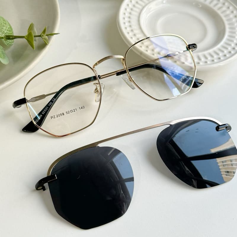 Armação De Óculos hexagonal Clipon 2 em 1 Unissex lente polarizada 2059