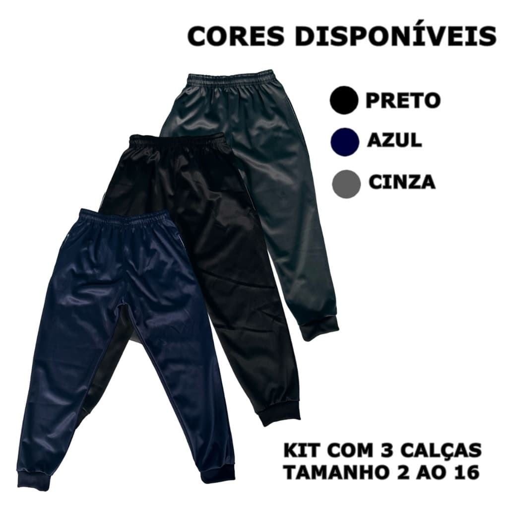 Kit Com 3 Calças De Frio Inverno Escolar Jogger Juvenil Menino Tamanhos 2 Ao 16