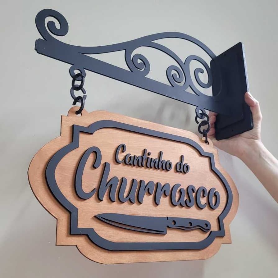 Placa Decorativa: Cantinho do Churrasco Vintage + Suporte para fixação em MDF