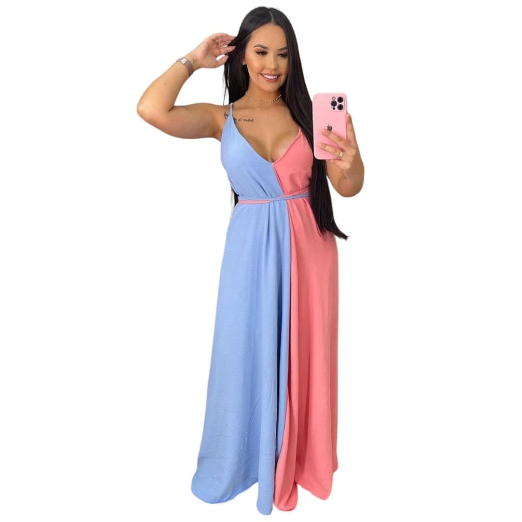 Vestido de Grávida Para Chá Revelação Bi Color Duo Color